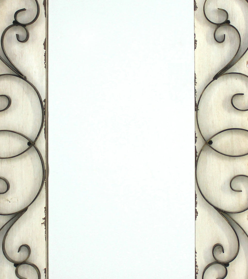 Rectangular Wall Mirror with Wooden Frame and Metal Scrolled edges, White - BM218345