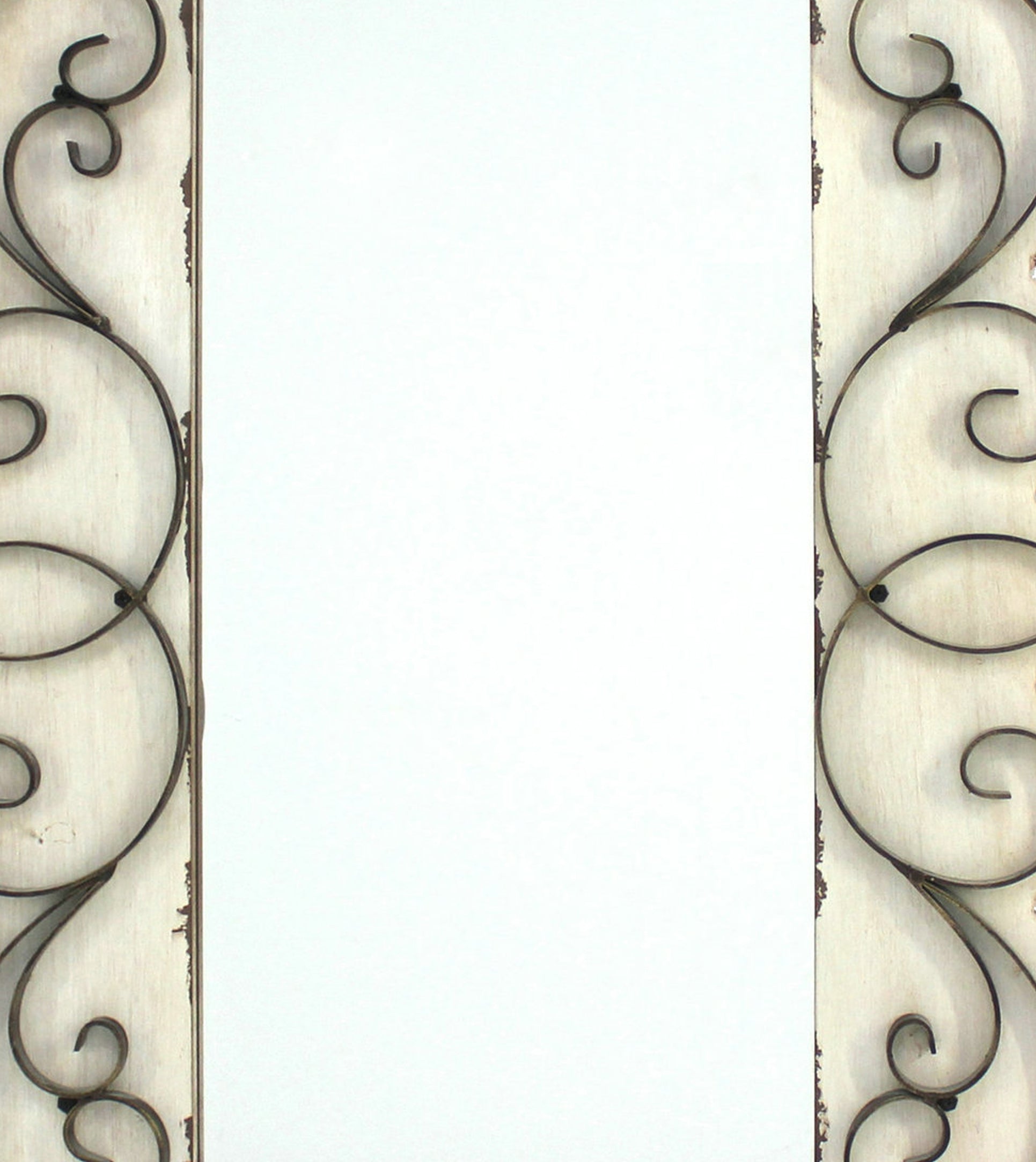Rectangular Wall Mirror with Wooden Frame and Metal Scrolled edges, White - BM218345