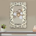 Rectangular Wall Mirror with Wooden Frame and Metal Scrolled edges, White - BM218345
