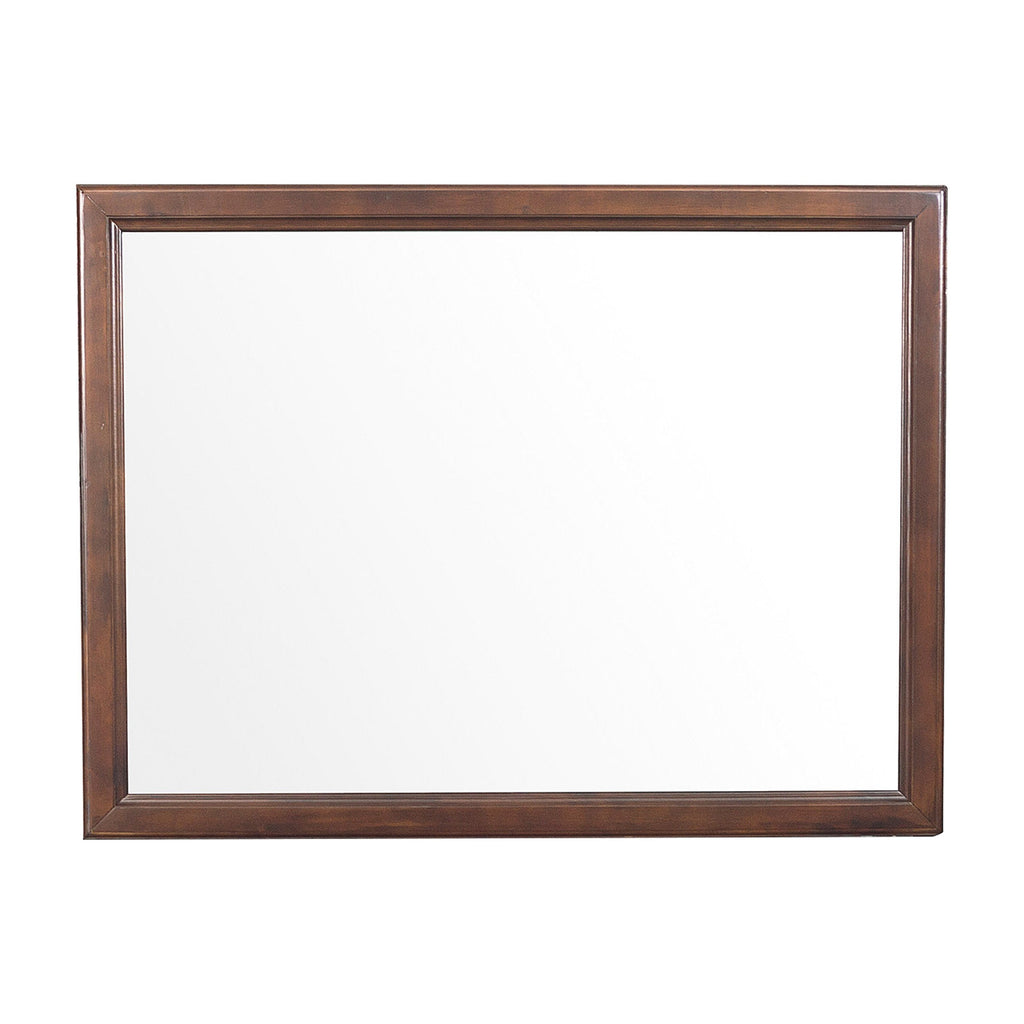 38 Inch Wooden Landscape Mirror, Molded Details, Dual Texture, Brown - BM222704