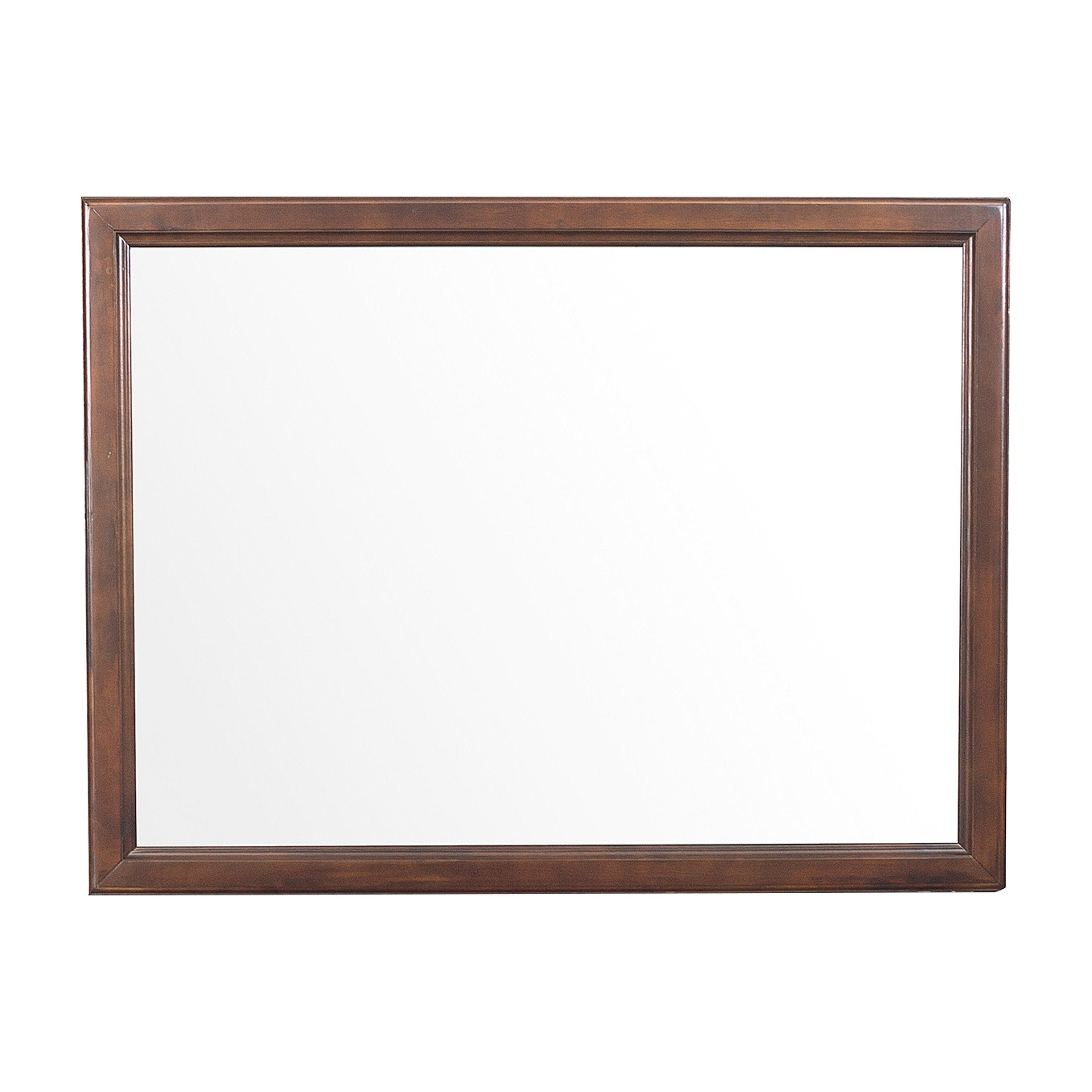 38 Inch Wooden Landscape Mirror, Molded Details, Dual Texture, Brown - BM222704