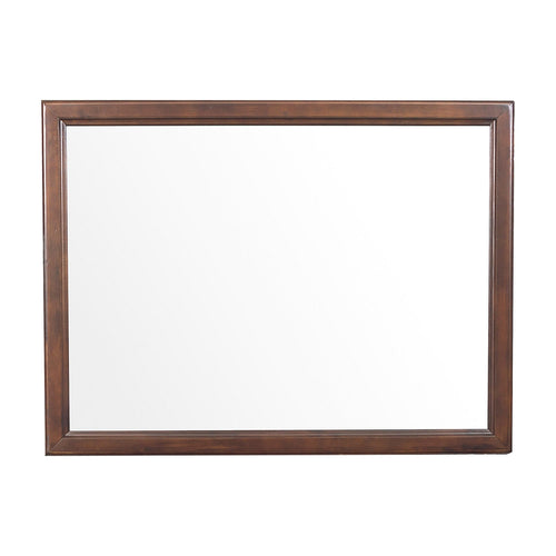 38 Inch Wooden Landscape Mirror, Molded Details, Dual Texture, Brown - BM222704