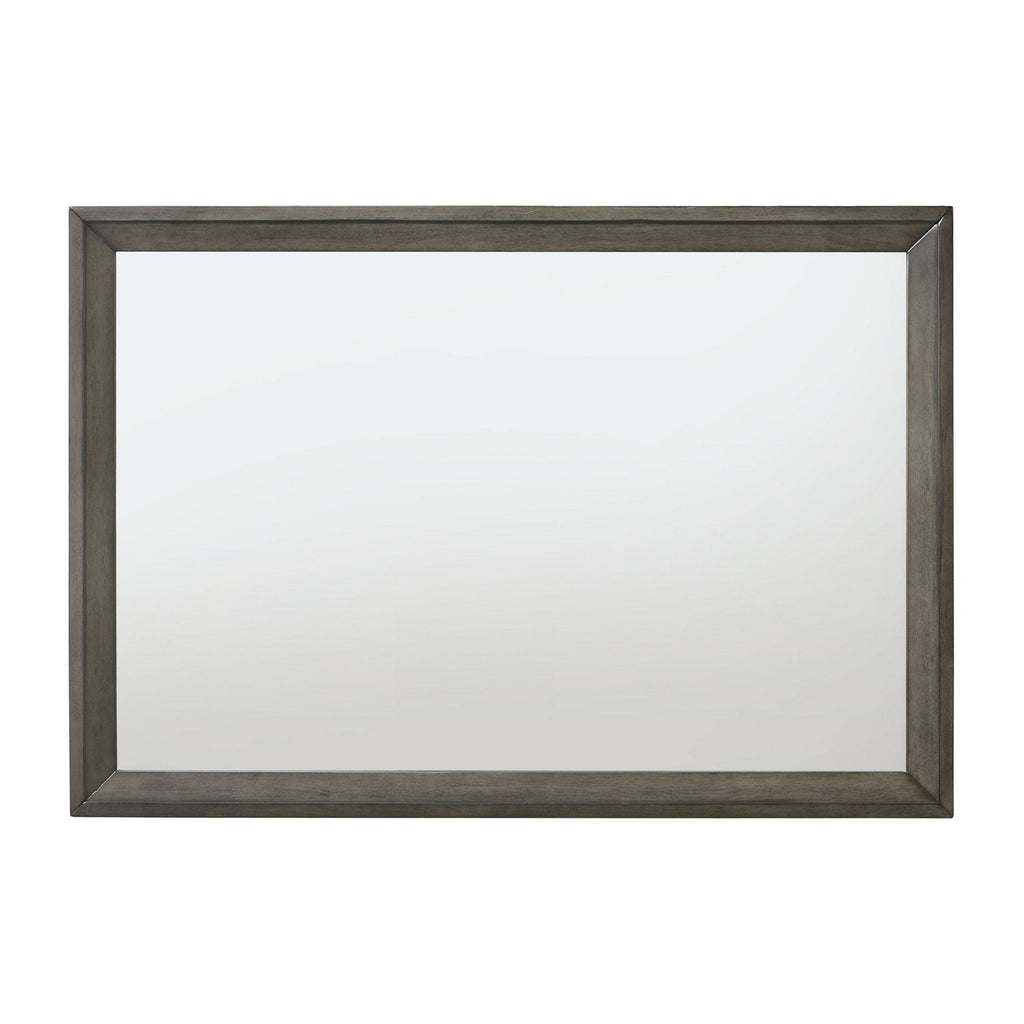 Rectangular Wooden Frame Mirror with Mounting Hardware, Gray and Silver - BM225884