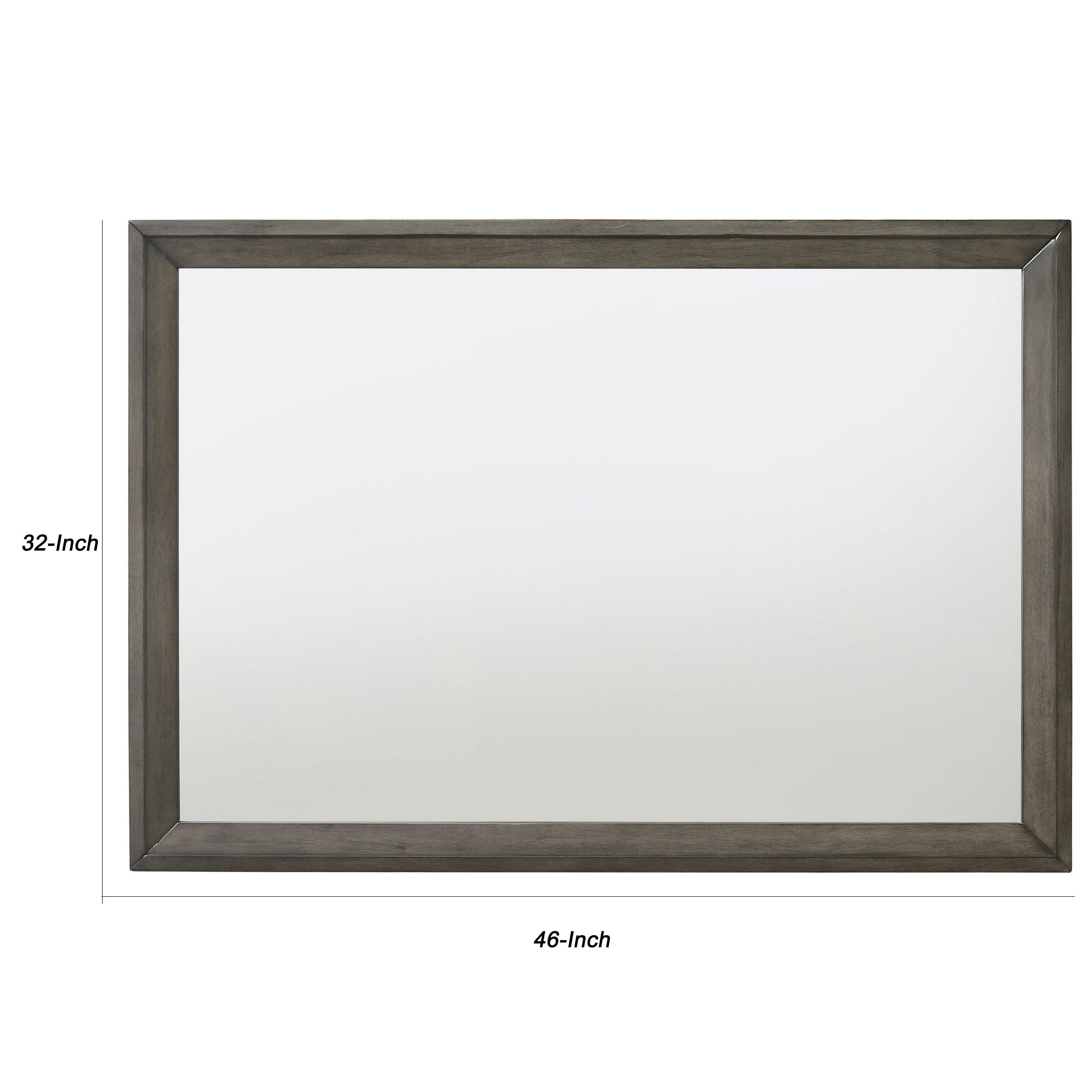 Rectangular Wooden Frame Mirror with Mounting Hardware, Gray and Silver - BM225884