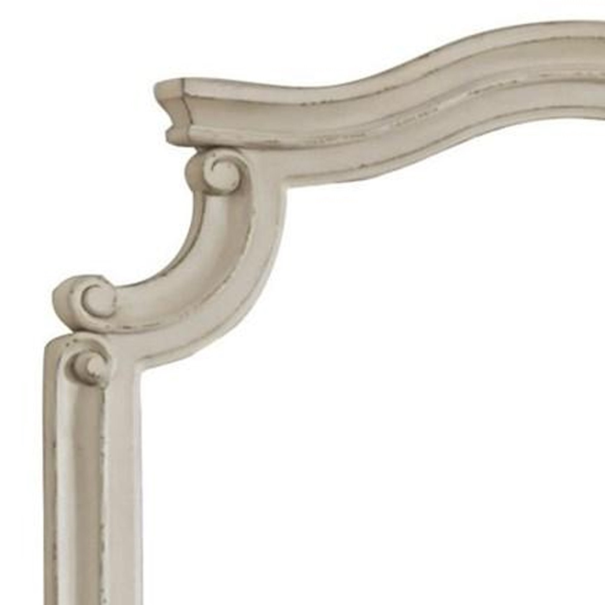 Scalloped Top Wood Encased Mirror with Molded Details, Antique White - BM227370