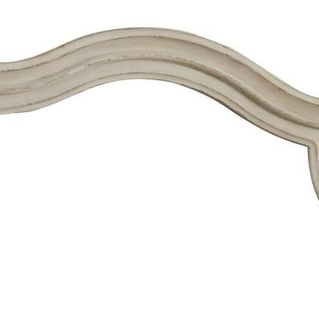 Scalloped Top Wood Encased Mirror with Molded Details, Antique White - BM227370